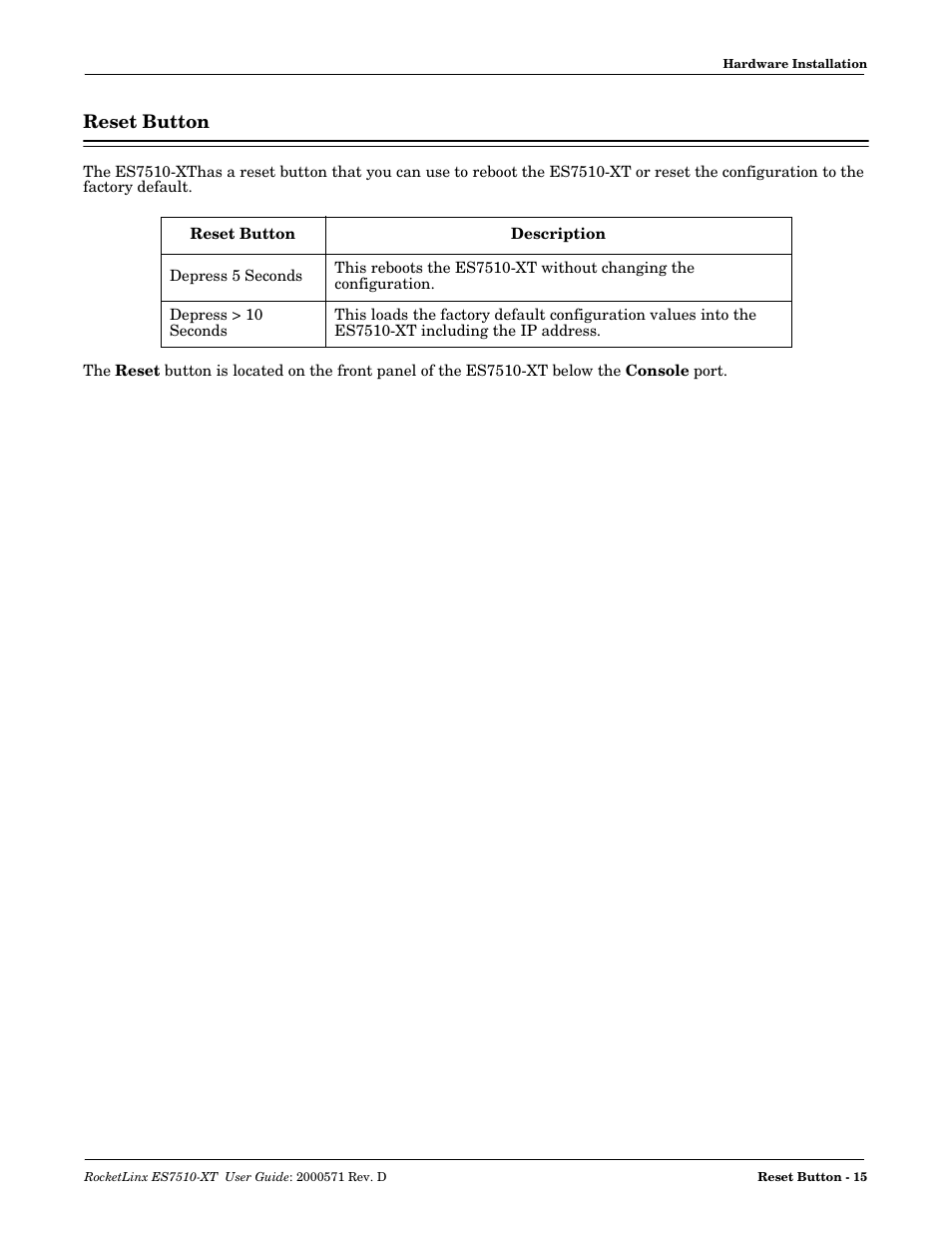 Reset button | Comtrol ES7510-XT User Manual | Page 15 / 215