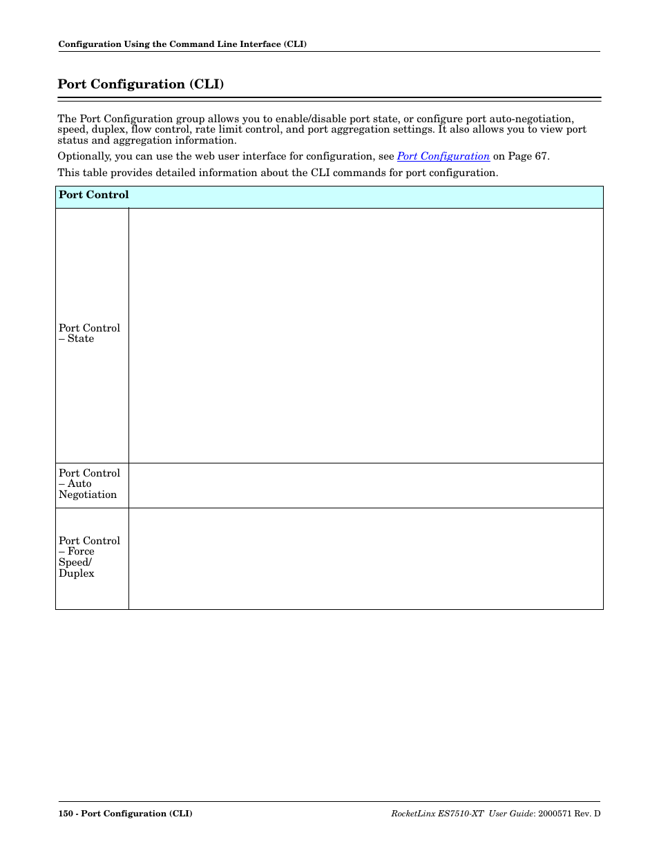 Port configuration (cli) | Comtrol ES7510-XT User Manual | Page 150 / 215