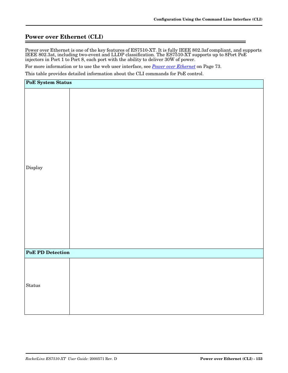 Power over ethernet (cli) | Comtrol ES7510-XT User Manual | Page 153 / 215