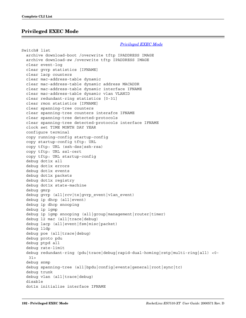 Privileged exec mode | Comtrol ES7510-XT User Manual | Page 191 / 215