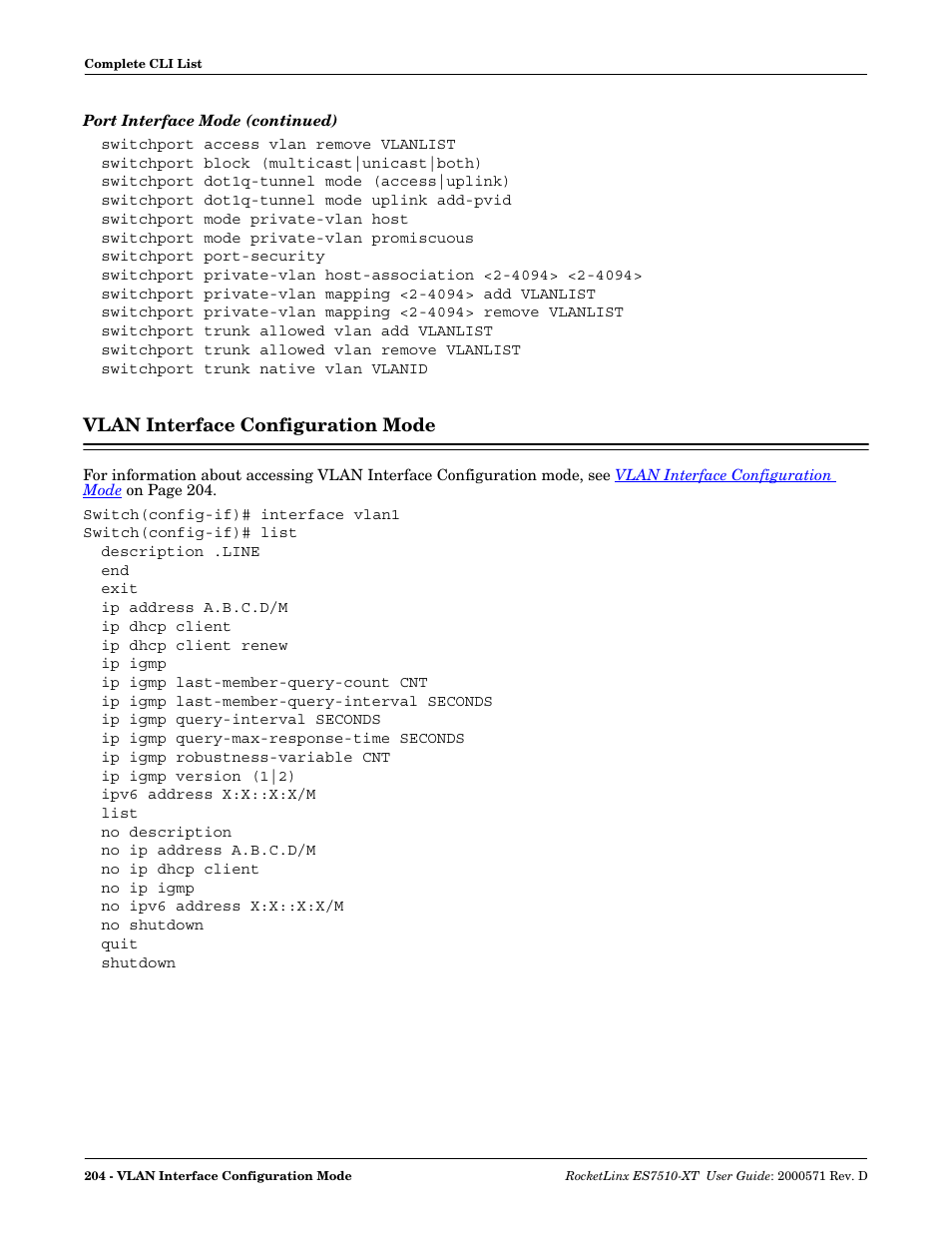 Vlan interface configuration mode, Refer to, Vlan interface | Configuration mode | Comtrol ES7510-XT User Manual | Page 203 / 215