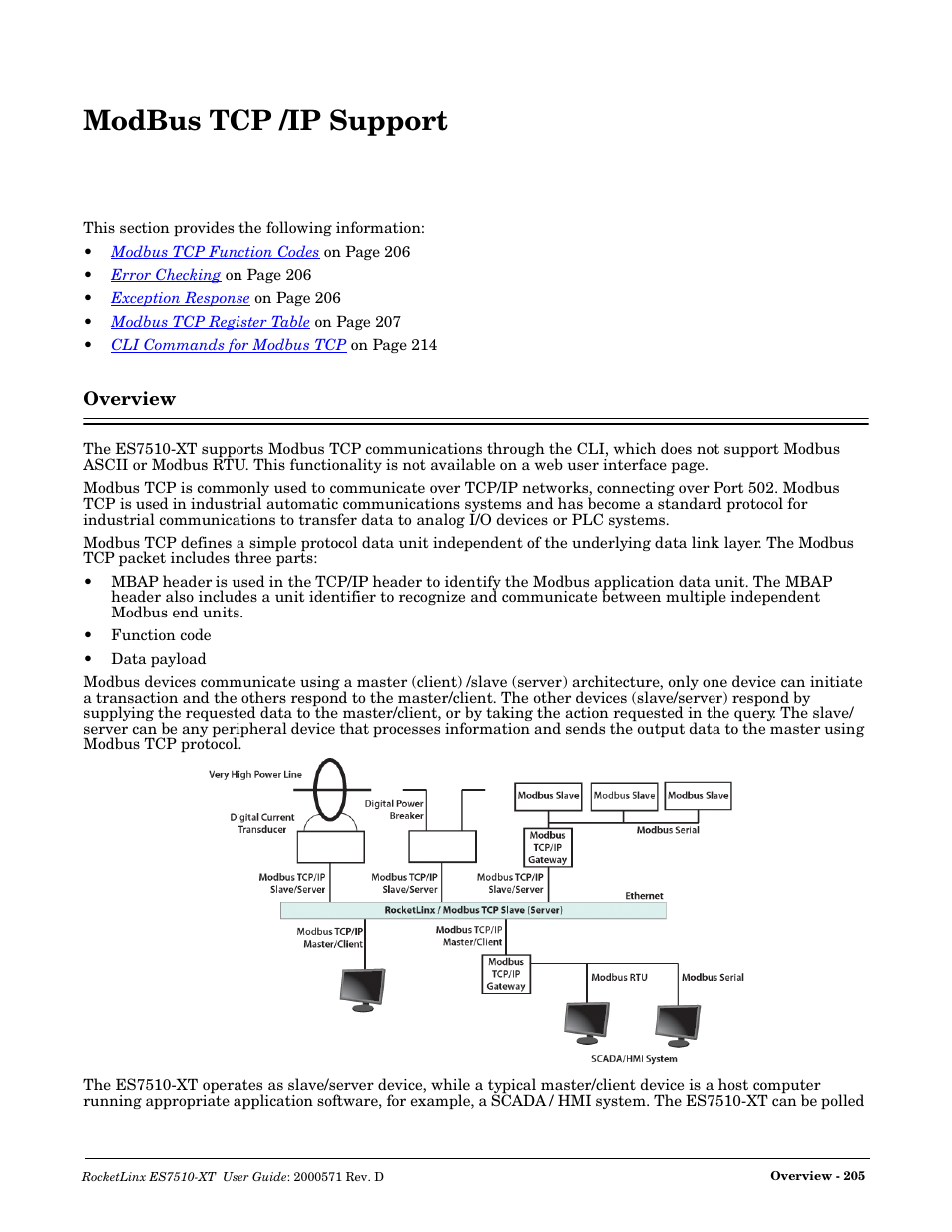 Modbus tcp /ip support, Overview | Comtrol ES7510-XT User Manual | Page 204 / 215