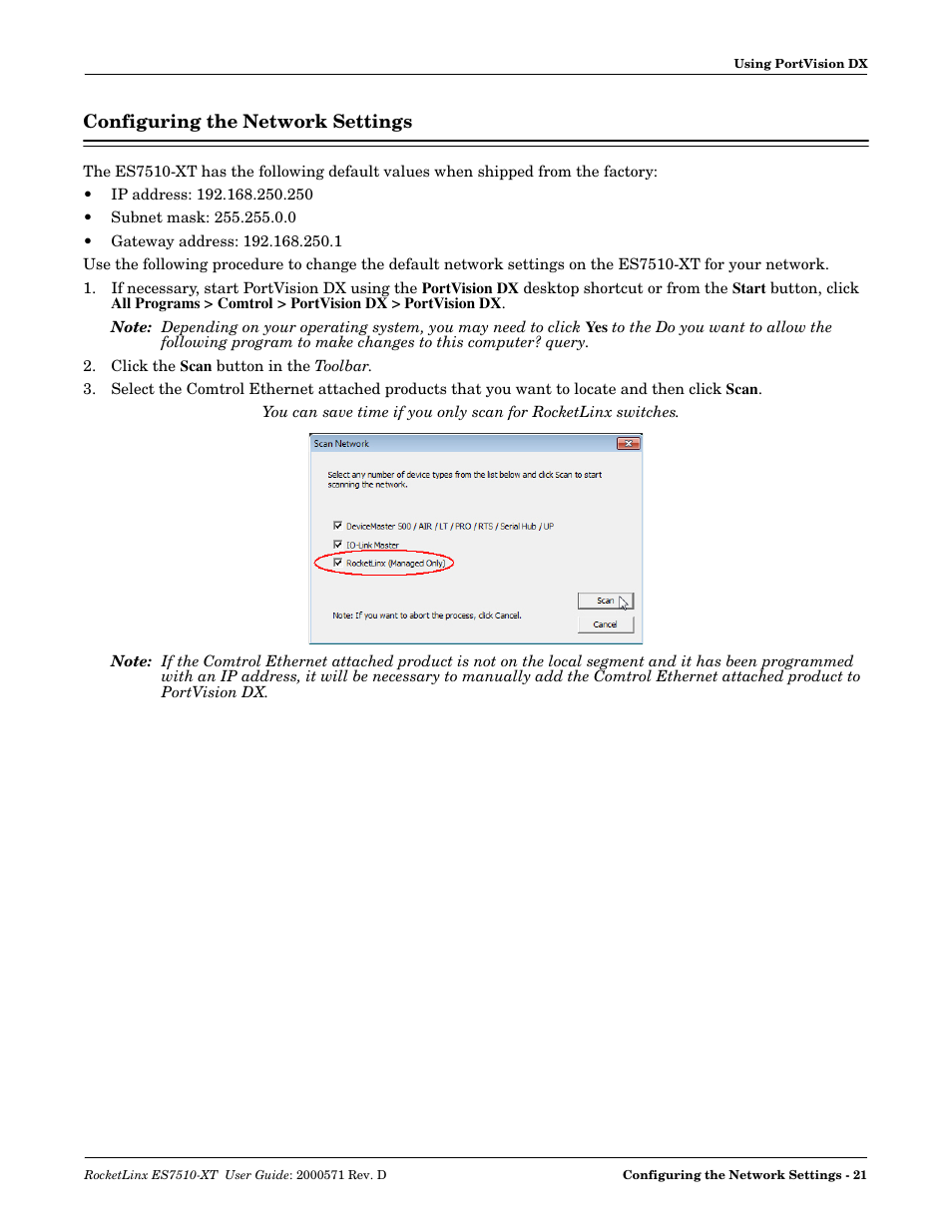 Configuring the network settings | Comtrol ES7510-XT User Manual | Page 21 / 215