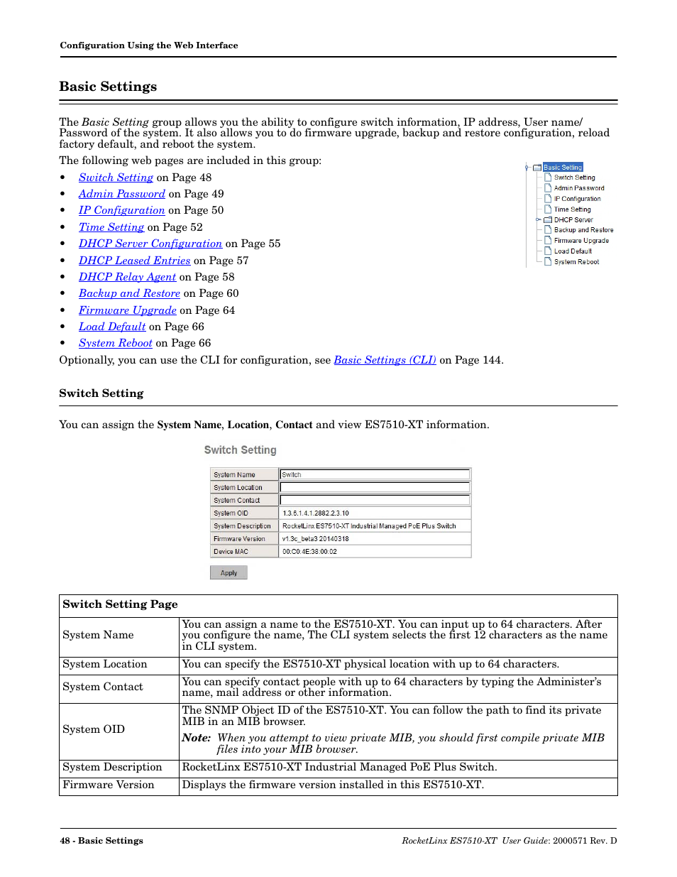 Basic settings, Switch setting | Comtrol ES7510-XT User Manual | Page 48 / 215