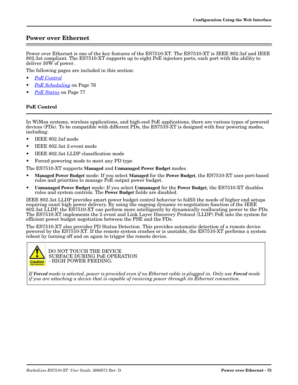 Power over ethernet, Poe control | Comtrol ES7510-XT User Manual | Page 73 / 215