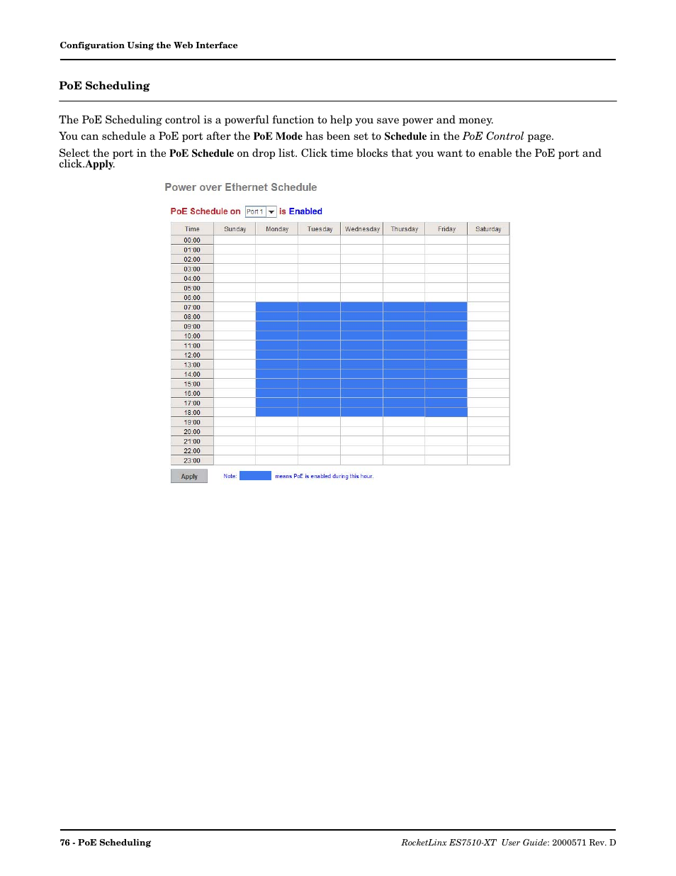 Poe scheduling, Scheduling | Comtrol ES7510-XT User Manual | Page 76 / 215