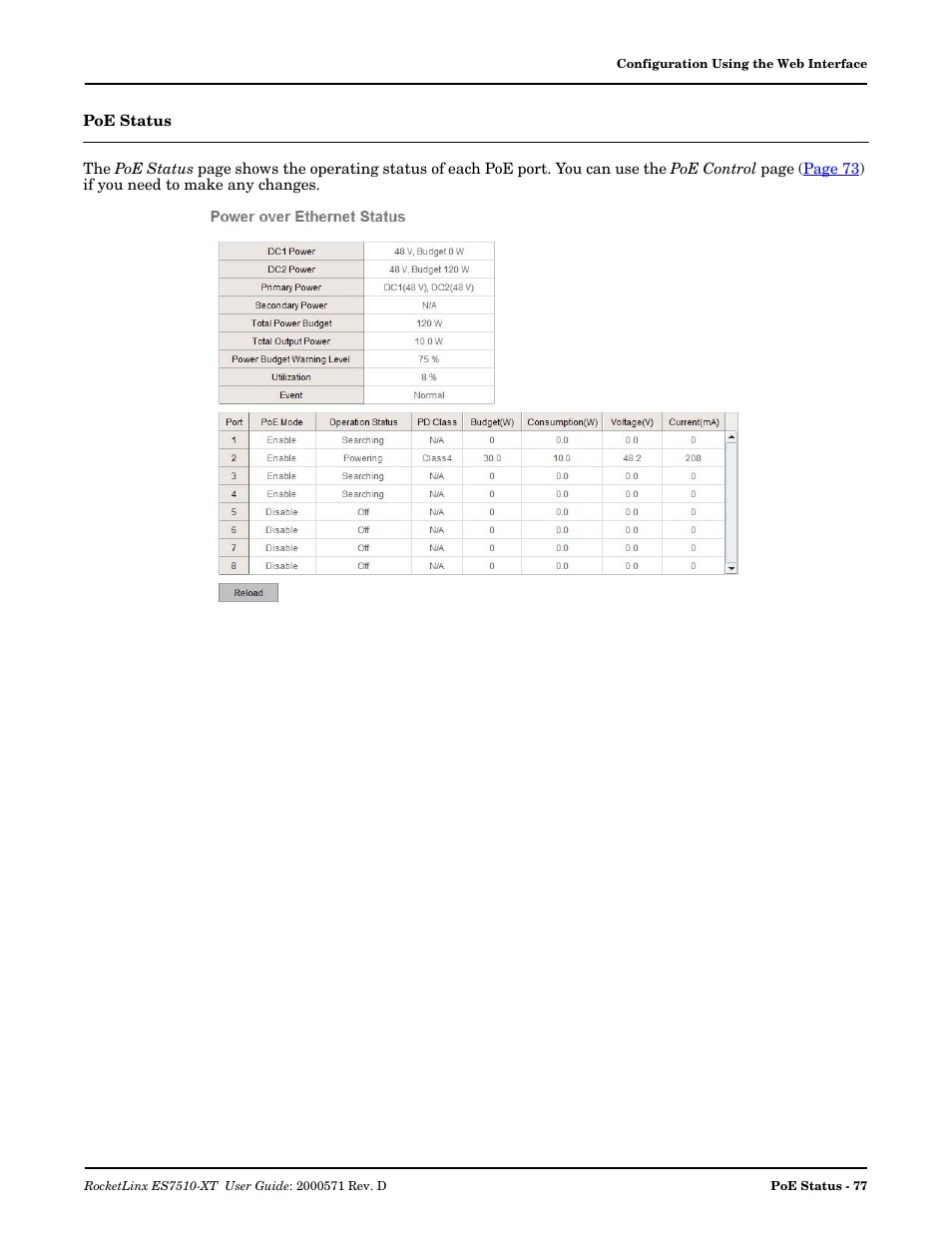 Poe status | Comtrol ES7510-XT User Manual | Page 77 / 215