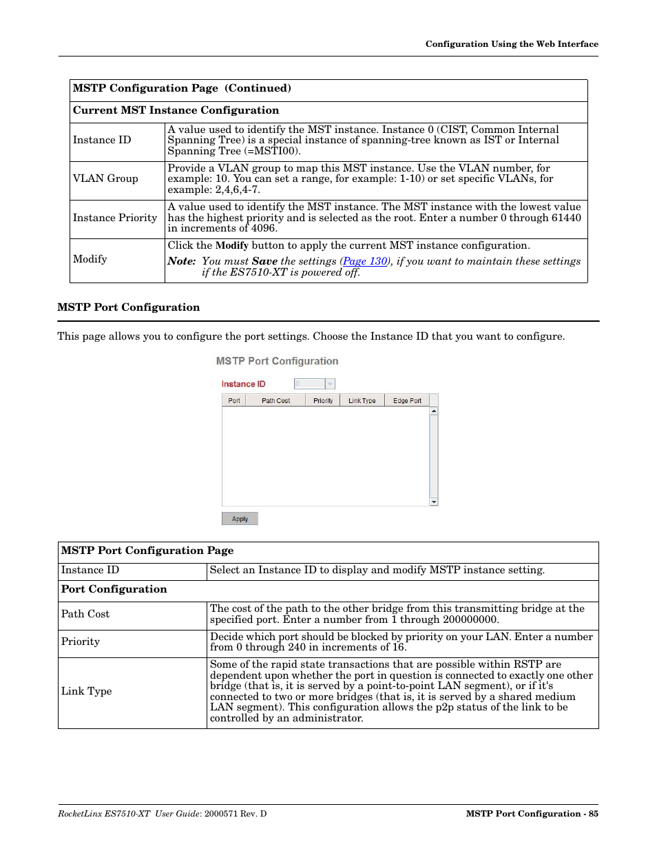 Mstp port configuration | Comtrol ES7510-XT User Manual | Page 85 / 215