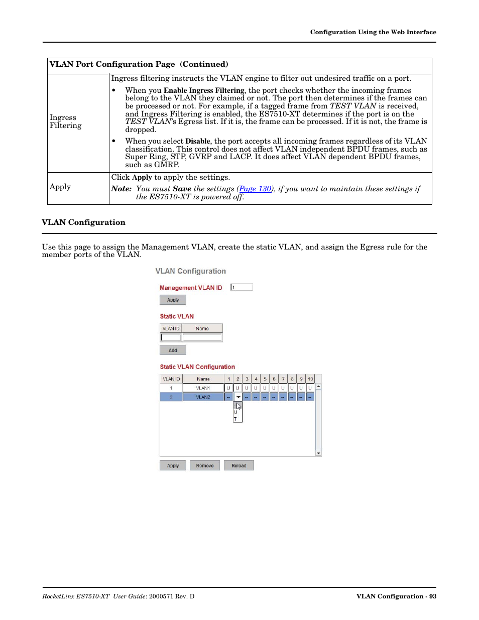 Vlan configuration | Comtrol ES7510-XT User Manual | Page 93 / 215