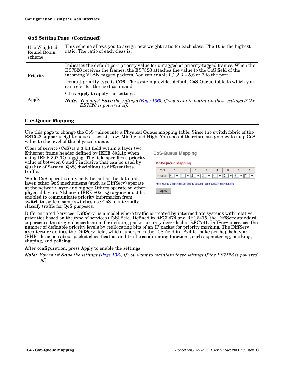 Cos-queue mapping | Comtrol ES7528 User Manual | Page 104 / 224