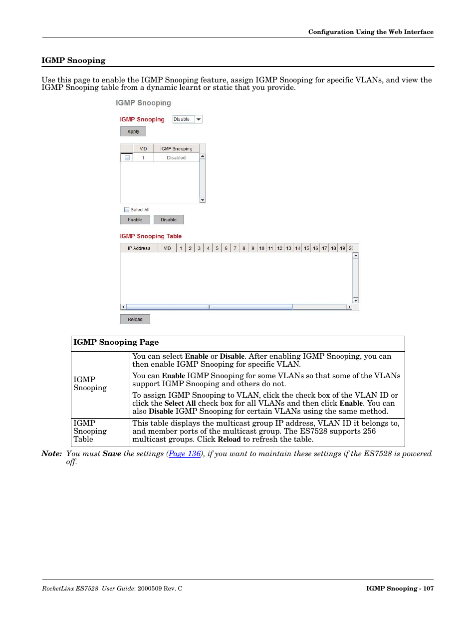 Igmp snooping | Comtrol ES7528 User Manual | Page 107 / 224