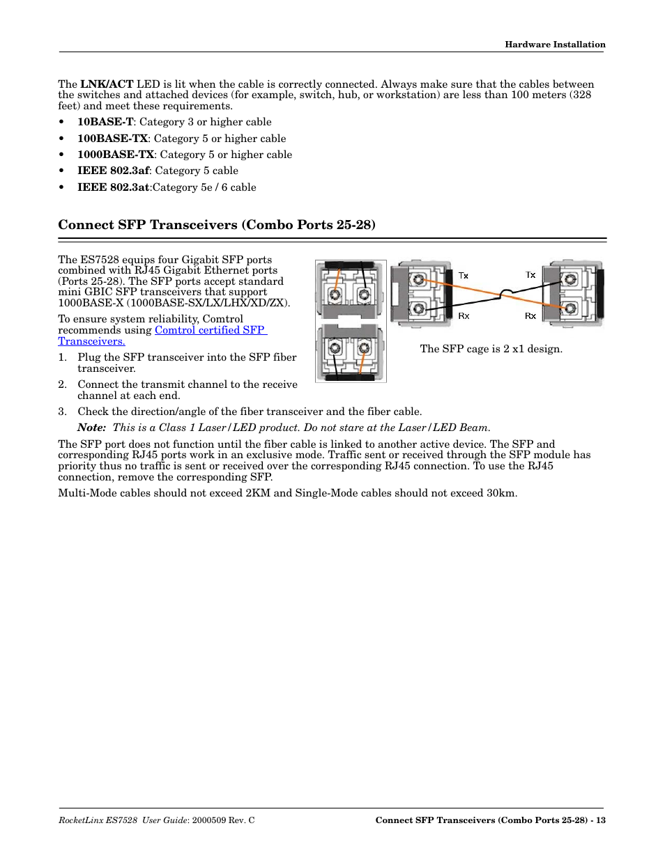 Connect sfp transceivers (combo ports 25-28) | Comtrol ES7528 User Manual | Page 13 / 224