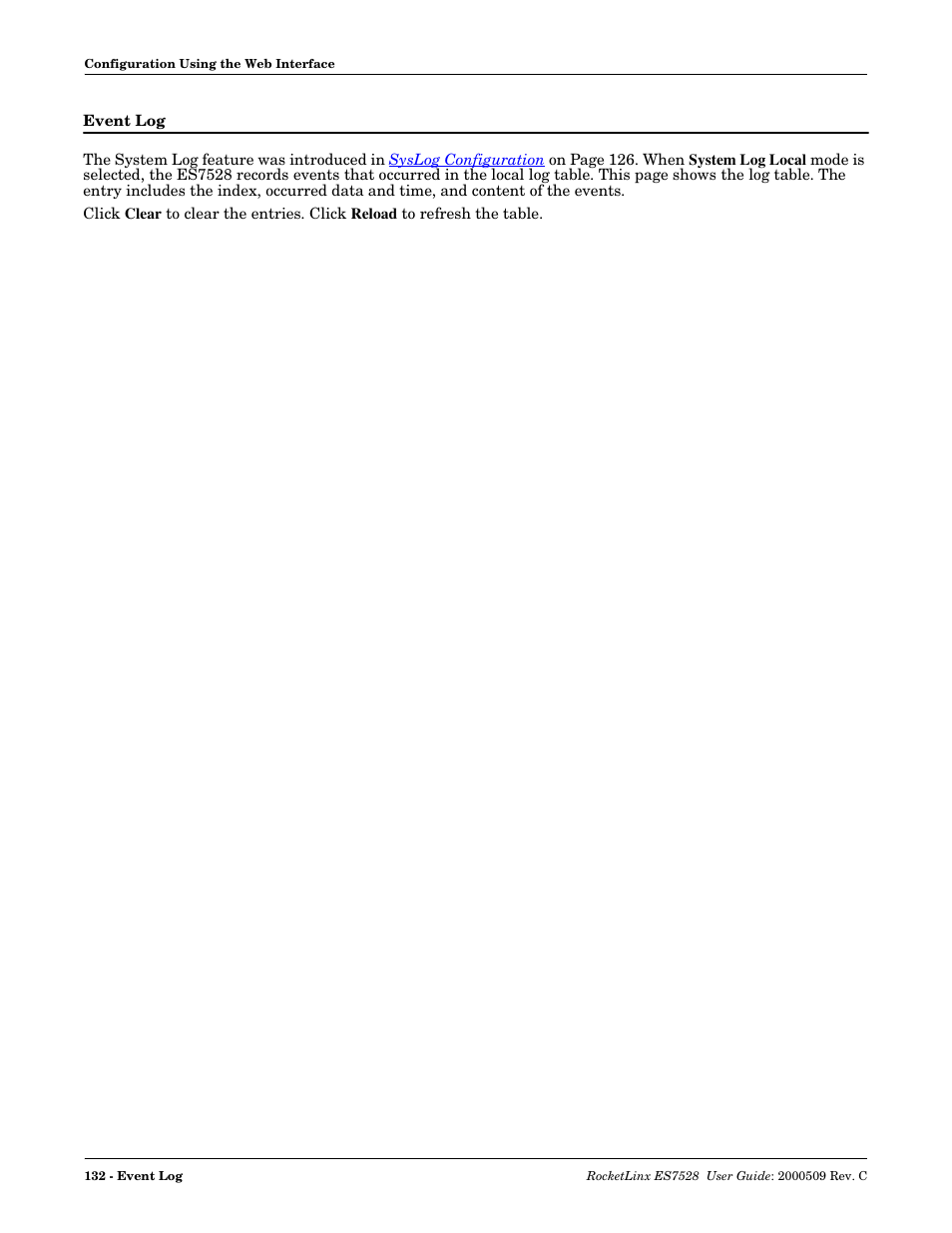 Event log | Comtrol ES7528 User Manual | Page 132 / 224