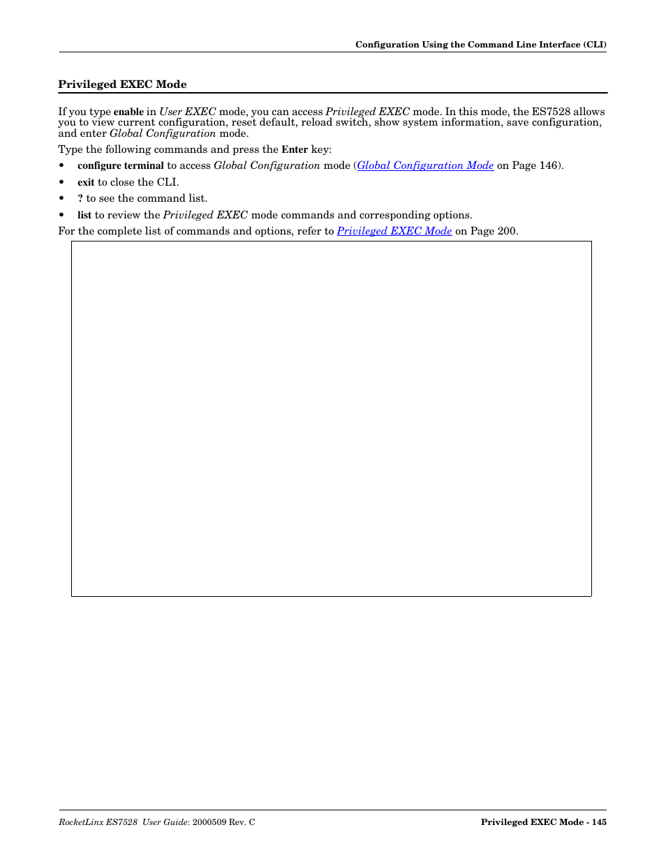 Privileged exec mode | Comtrol ES7528 User Manual | Page 145 / 224