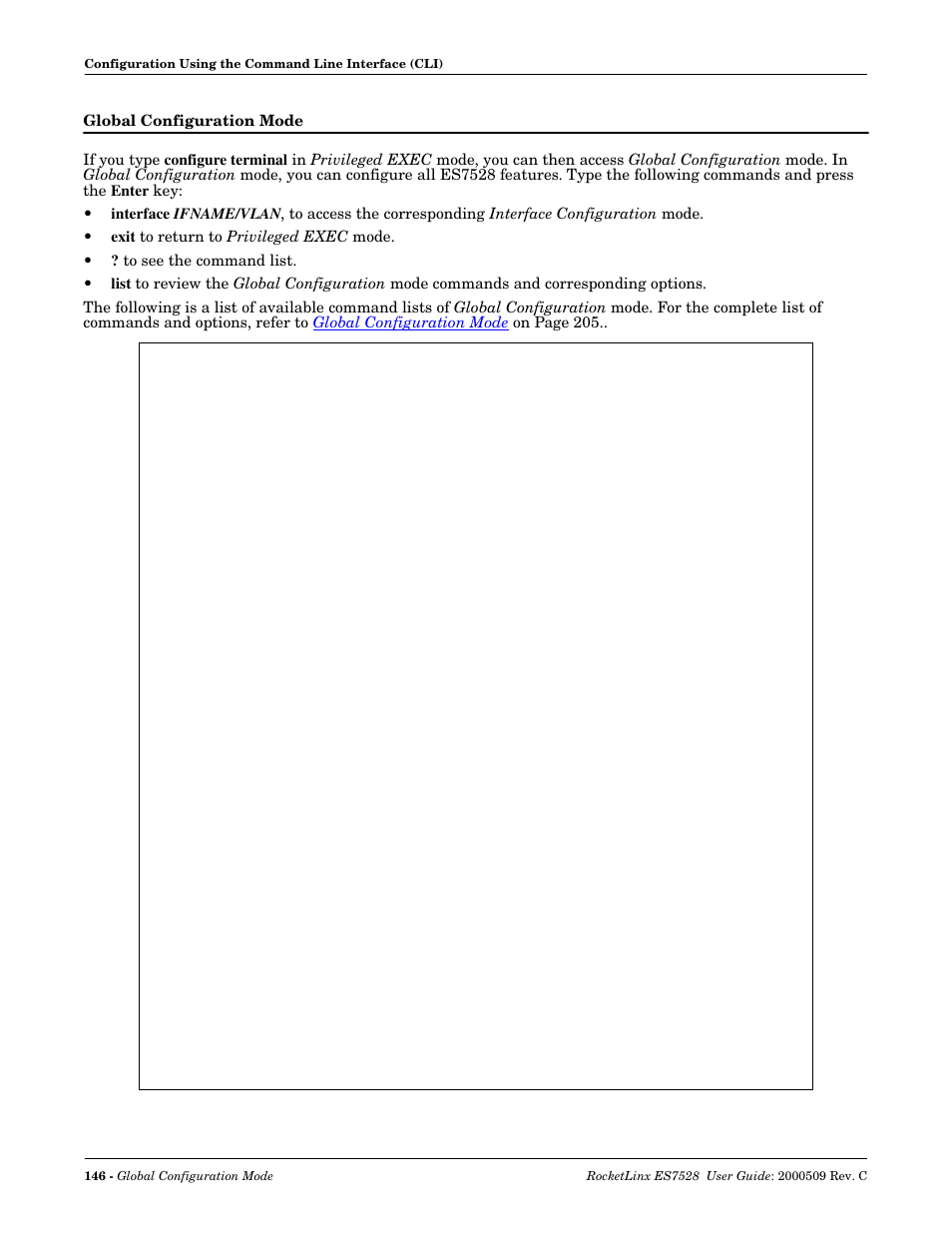 Global configuration mode | Comtrol ES7528 User Manual | Page 146 / 224