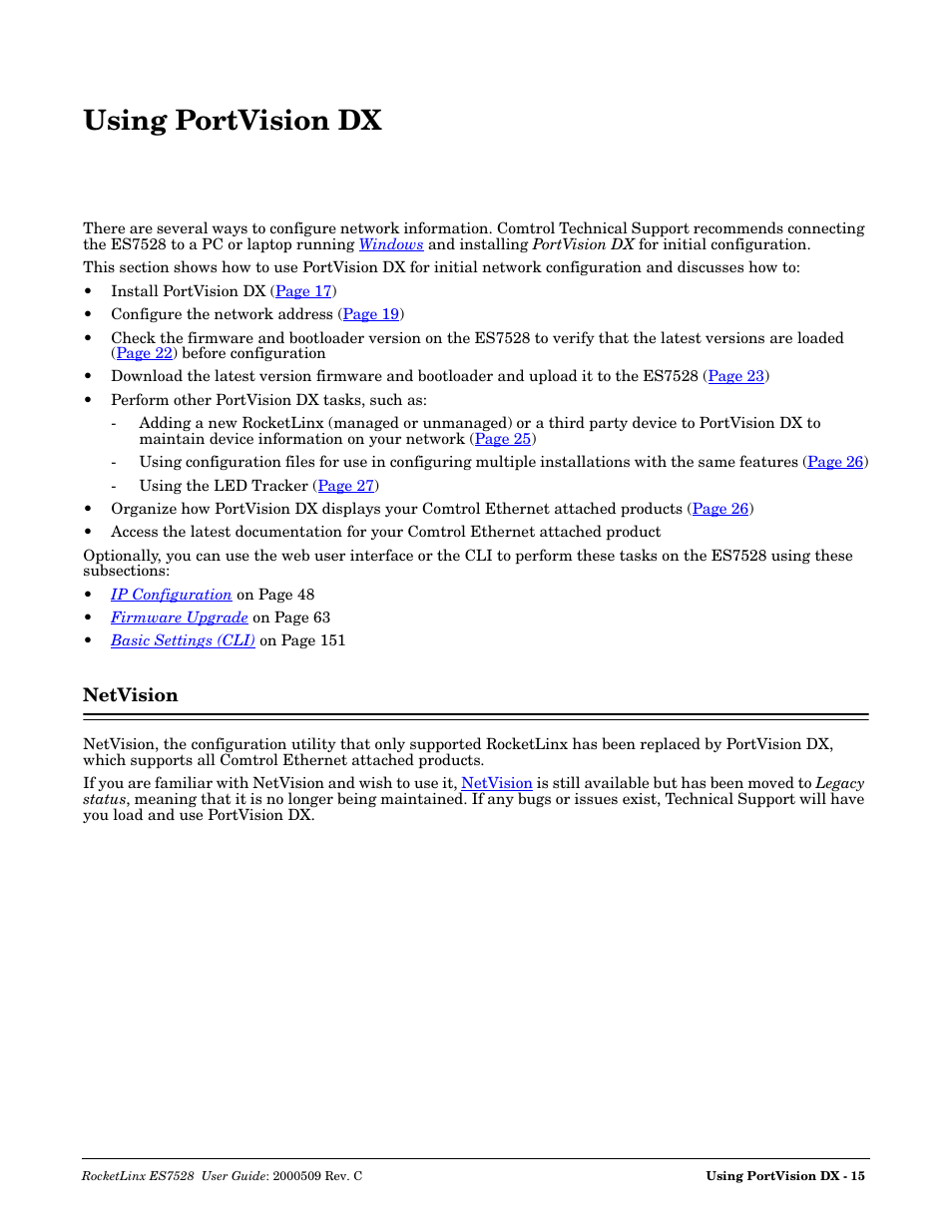 Using portvision dx, Netvision | Comtrol ES7528 User Manual | Page 15 / 224