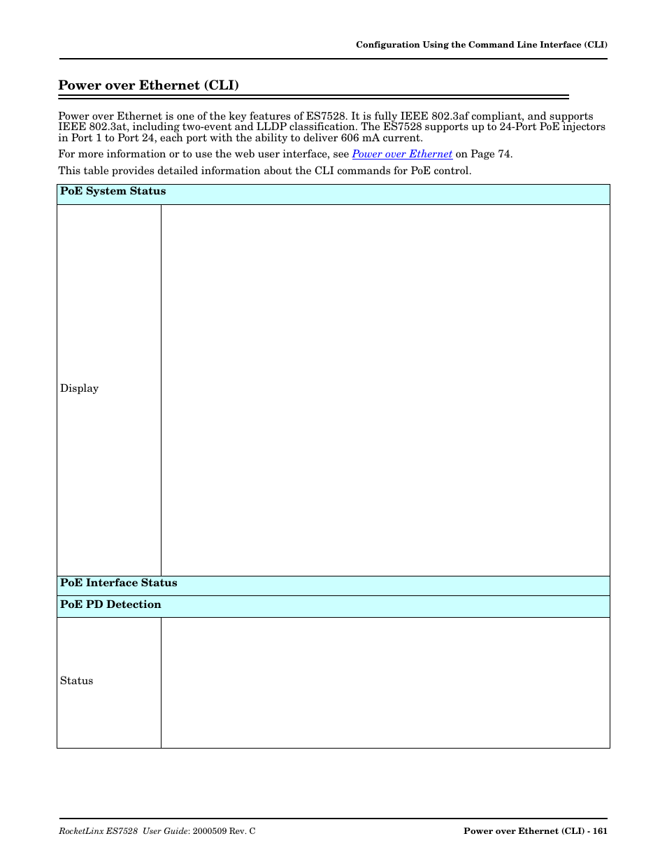 Power over ethernet (cli) | Comtrol ES7528 User Manual | Page 161 / 224