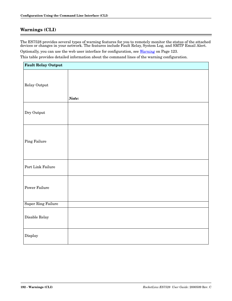 Warnings (cli) | Comtrol ES7528 User Manual | Page 192 / 224