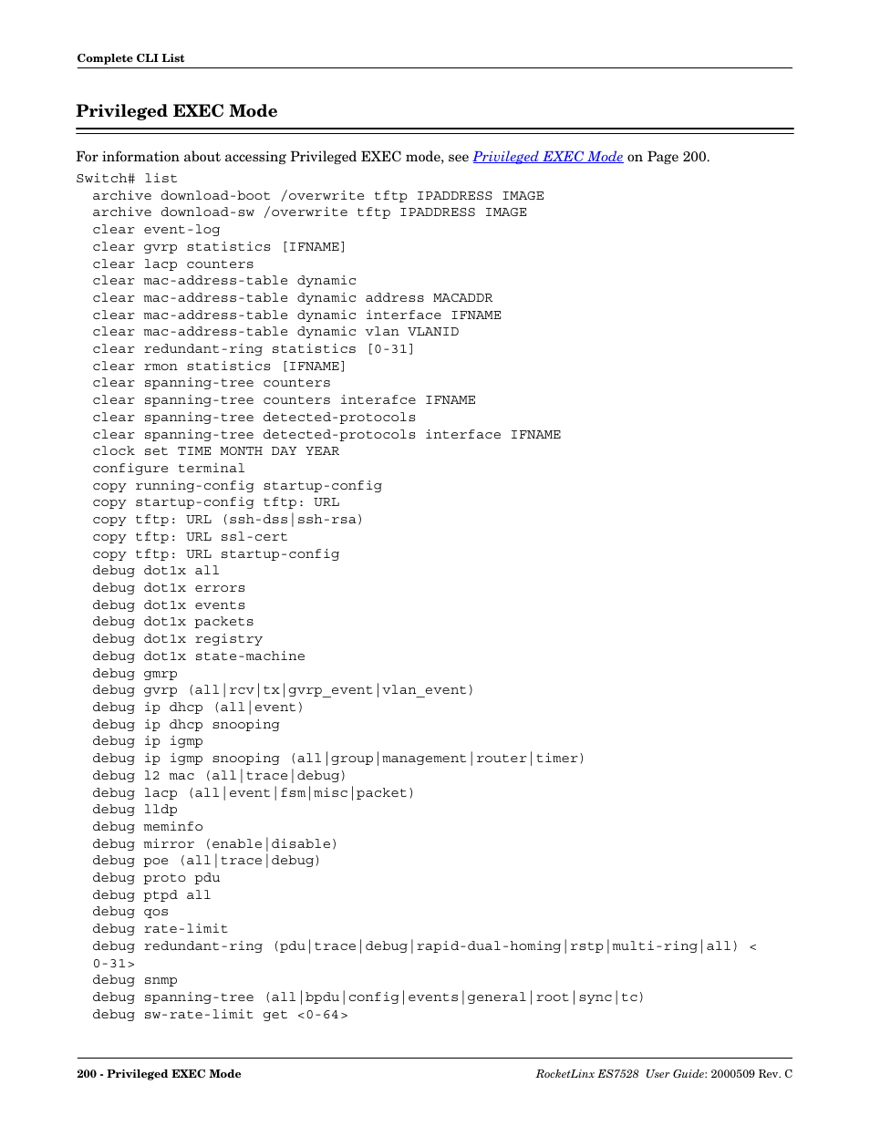 Privileged exec mode | Comtrol ES7528 User Manual | Page 200 / 224