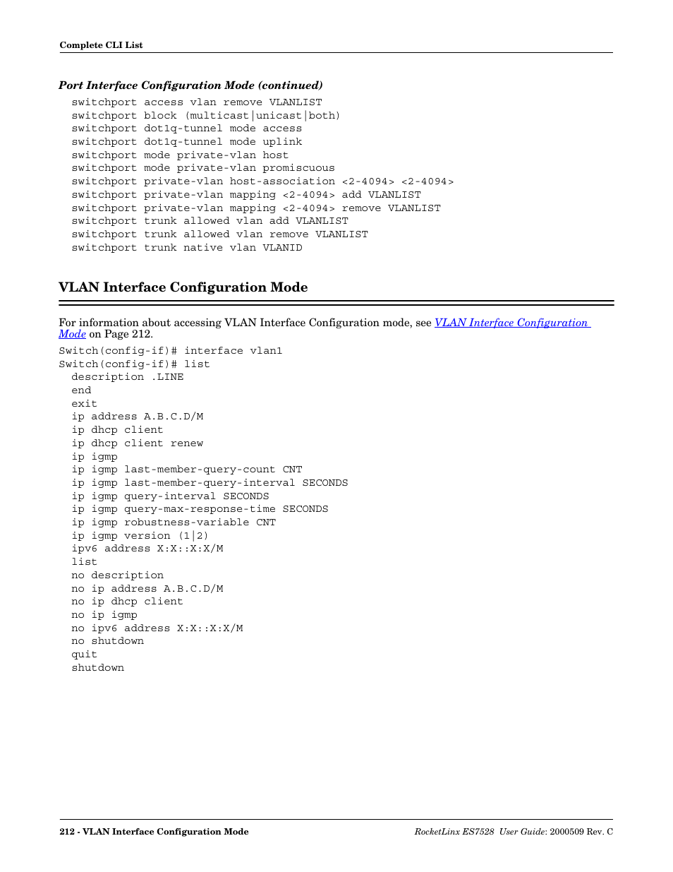 Vlan interface configuration mode, Refer to, Vlan interface | Configuration mode | Comtrol ES7528 User Manual | Page 212 / 224