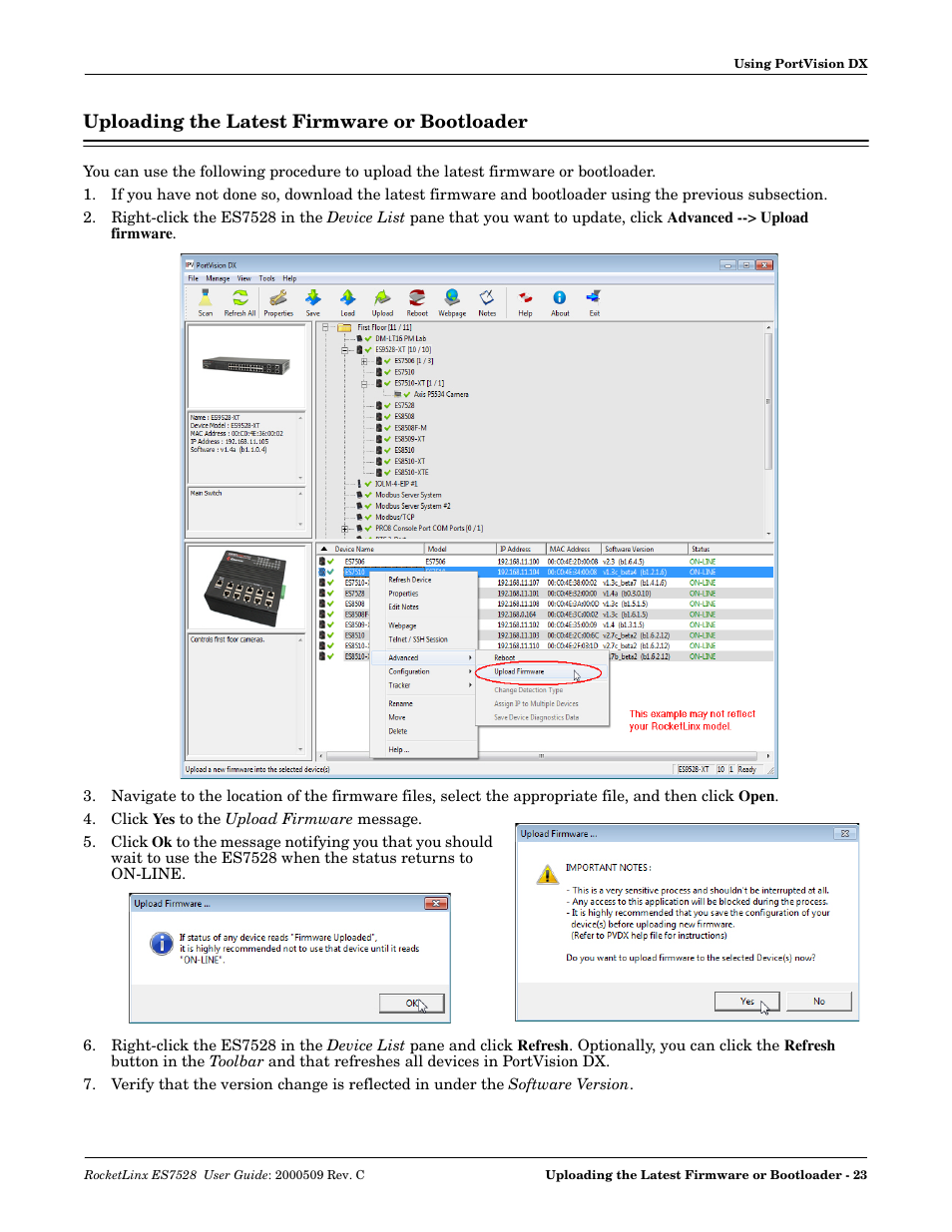 Uploading the latest firmware or bootloader | Comtrol ES7528 User Manual | Page 23 / 224