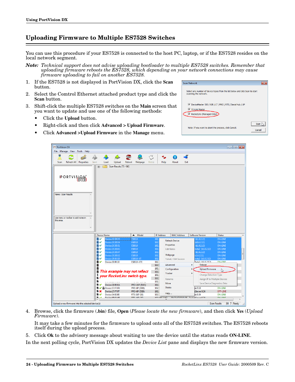 Uploading firmware to multiple es7528 switches | Comtrol ES7528 User Manual | Page 24 / 224