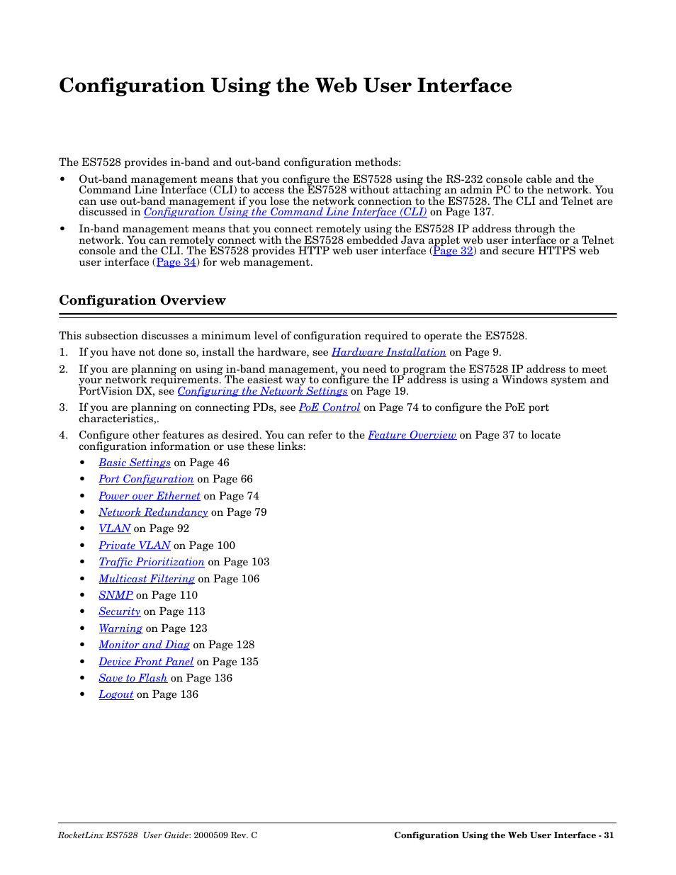 Configuration using the web user interface, Configuration overview | Comtrol ES7528 User Manual | Page 31 / 224