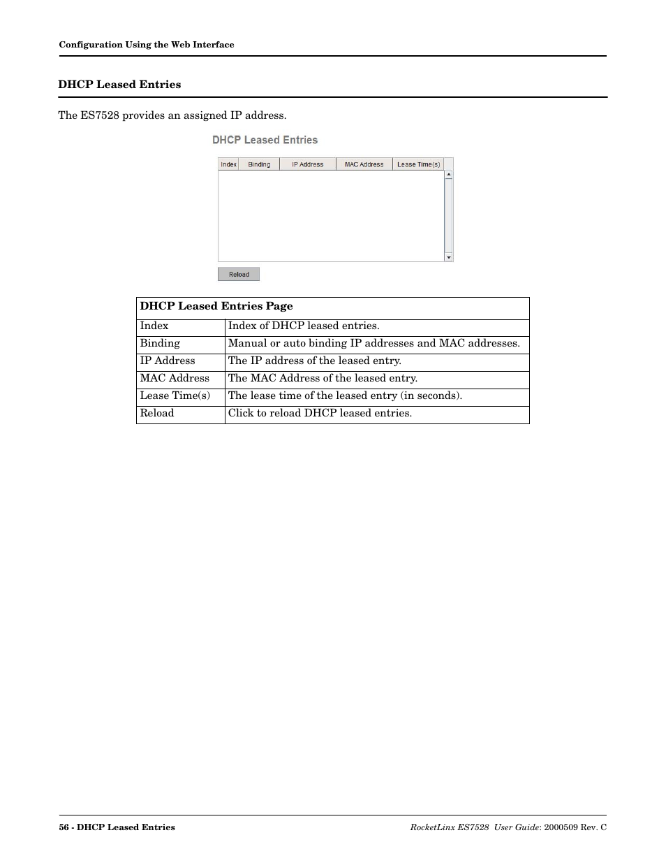 Dhcp leased entries | Comtrol ES7528 User Manual | Page 56 / 224