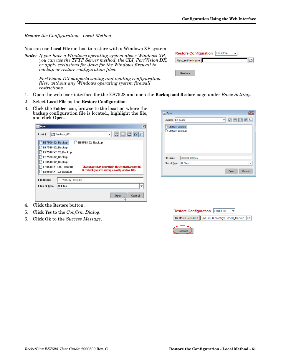 Restore the configuration - local method | Comtrol ES7528 User Manual | Page 61 / 224