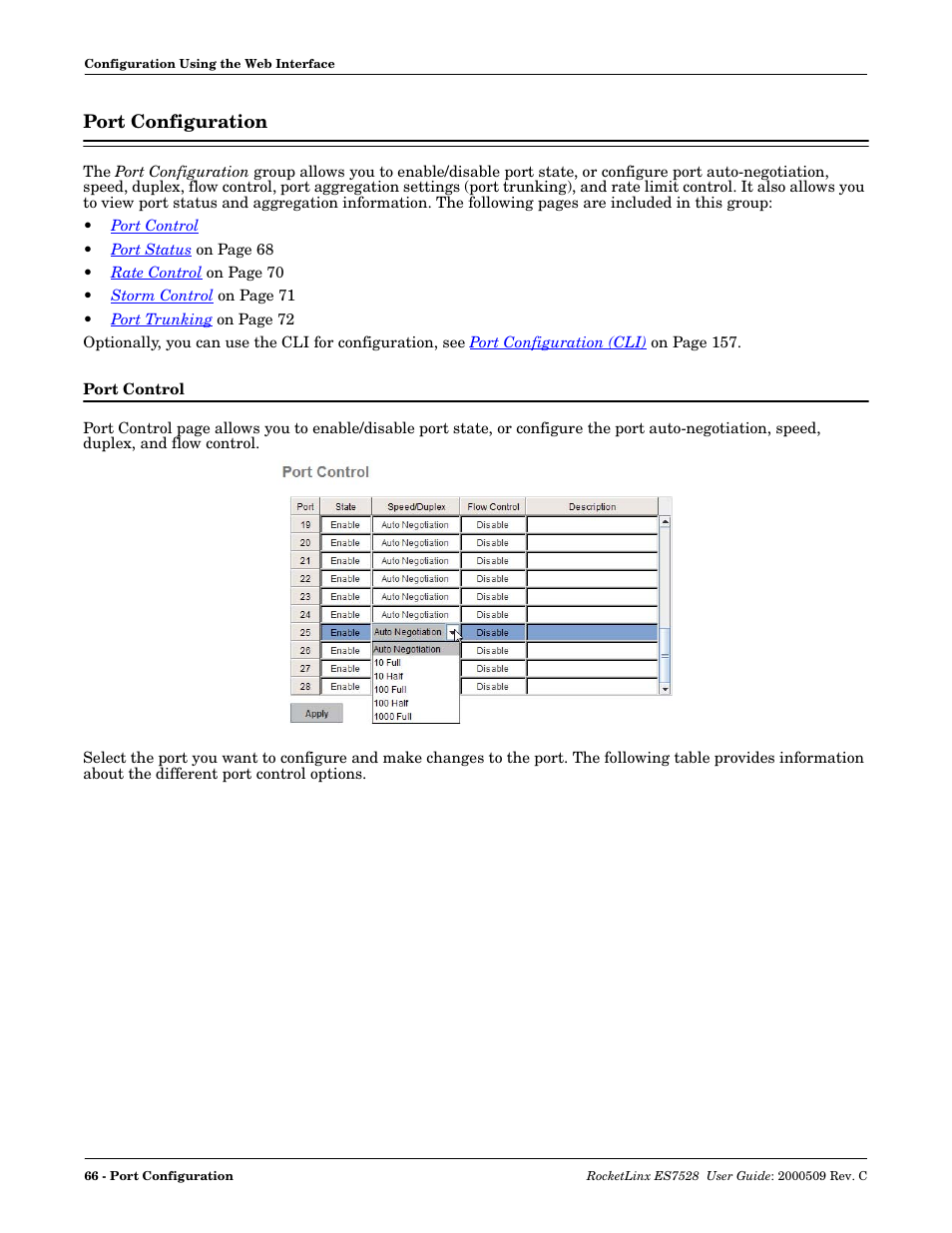 Port configuration, Port control | Comtrol ES7528 User Manual | Page 66 / 224