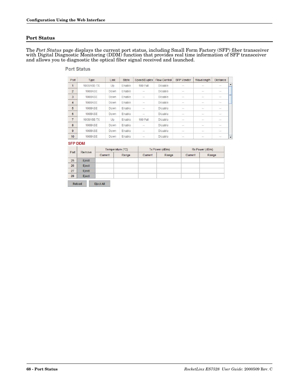 Port status | Comtrol ES7528 User Manual | Page 68 / 224