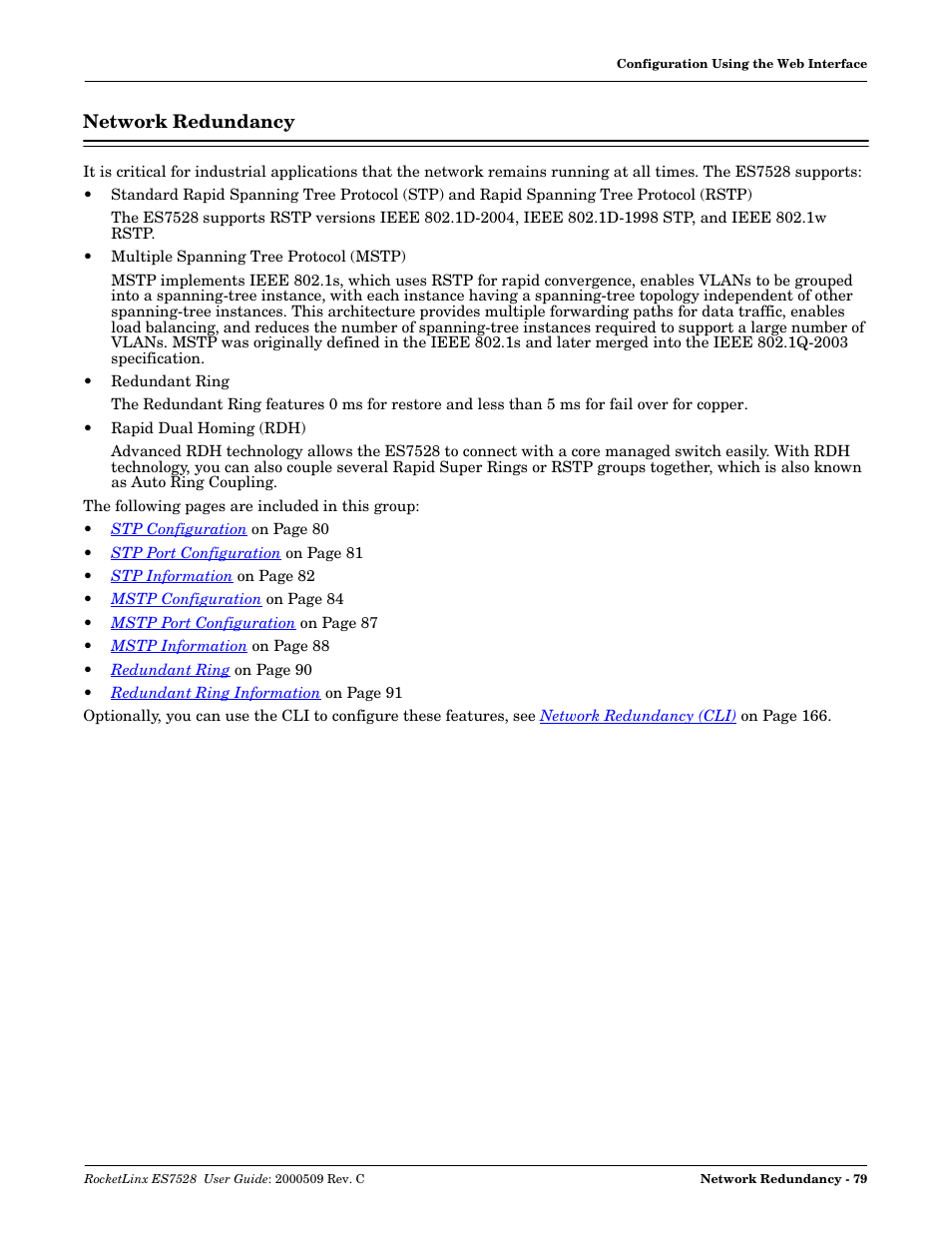 Network redundancy | Comtrol ES7528 User Manual | Page 79 / 224
