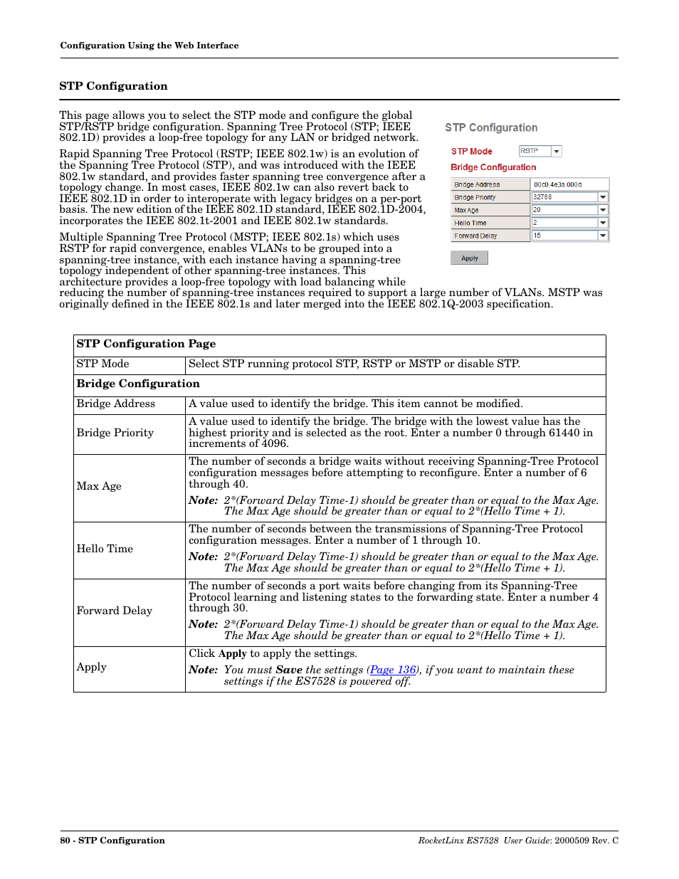 Stp configuration | Comtrol ES7528 User Manual | Page 80 / 224