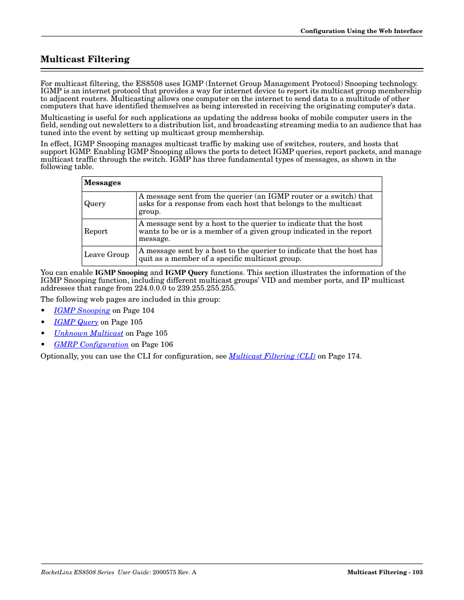 Multicast filtering | Comtrol ES8508 Series User Guide User Manual | Page 103 / 212