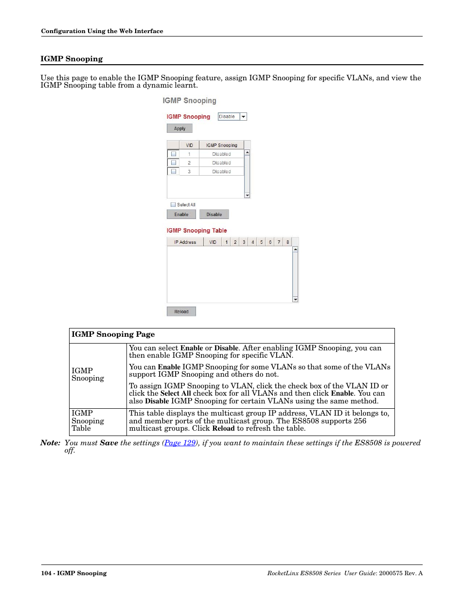 Igmp snooping | Comtrol ES8508 Series User Guide User Manual | Page 104 / 212