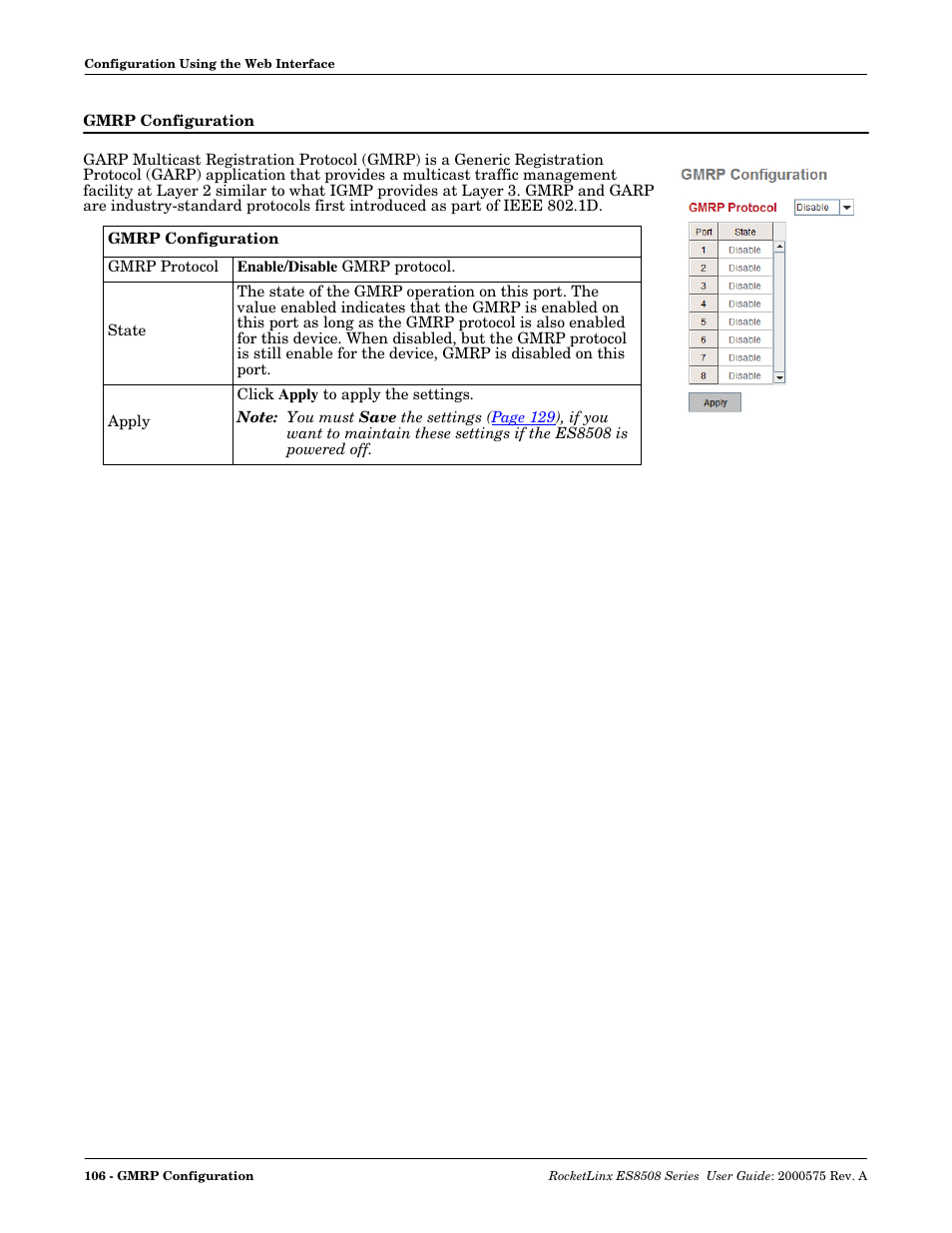 Gmrp configuration | Comtrol ES8508 Series User Guide User Manual | Page 106 / 212