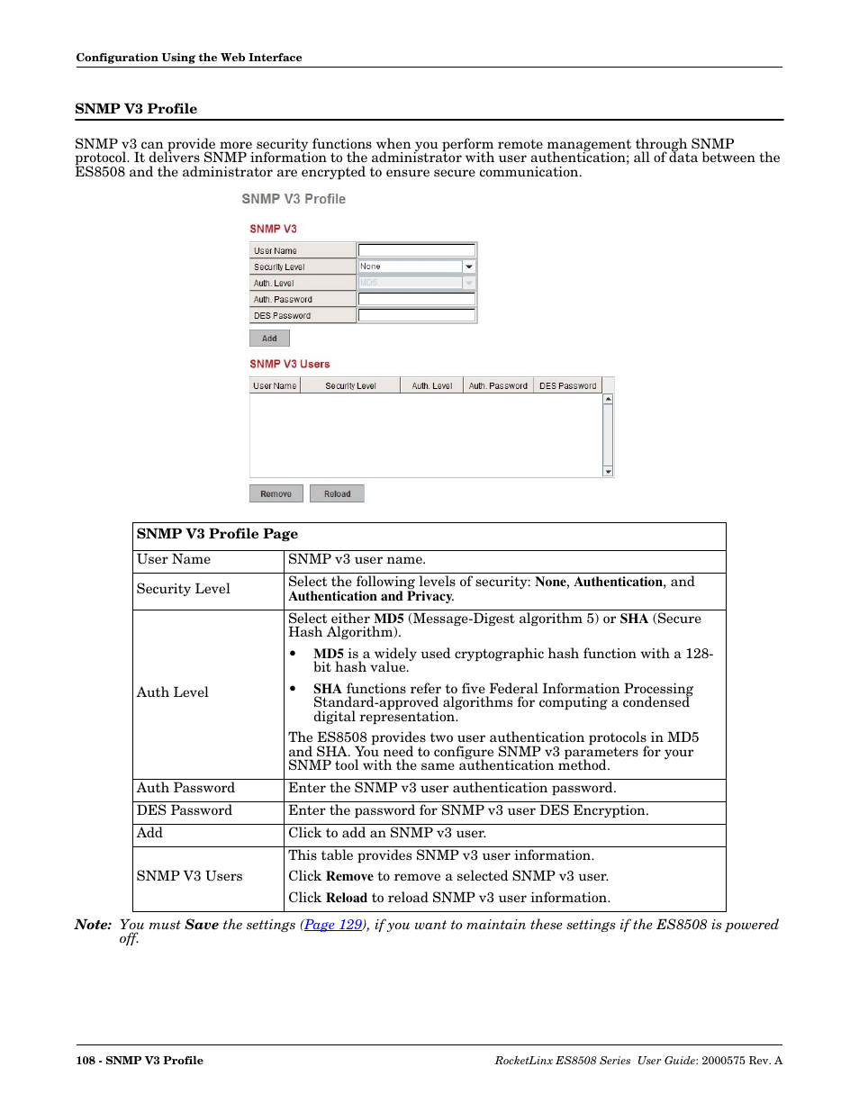 Snmp v3 profile | Comtrol ES8508 Series User Guide User Manual | Page 108 / 212