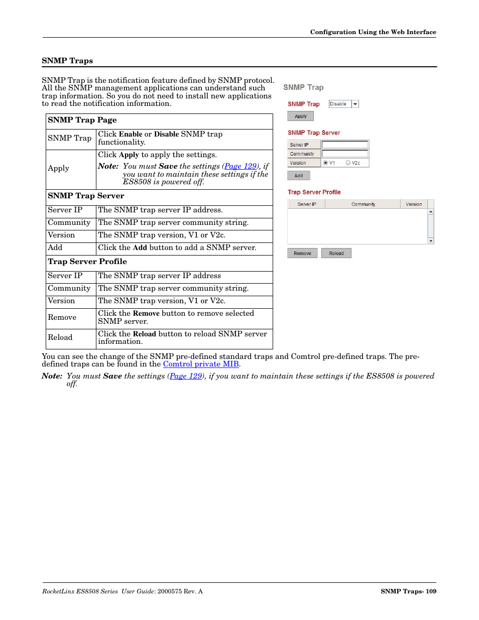 Snmp traps | Comtrol ES8508 Series User Guide User Manual | Page 109 / 212