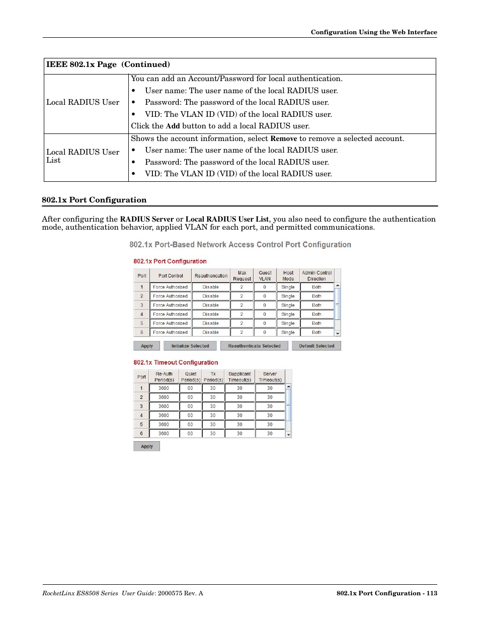 1x port configuration | Comtrol ES8508 Series User Guide User Manual | Page 113 / 212