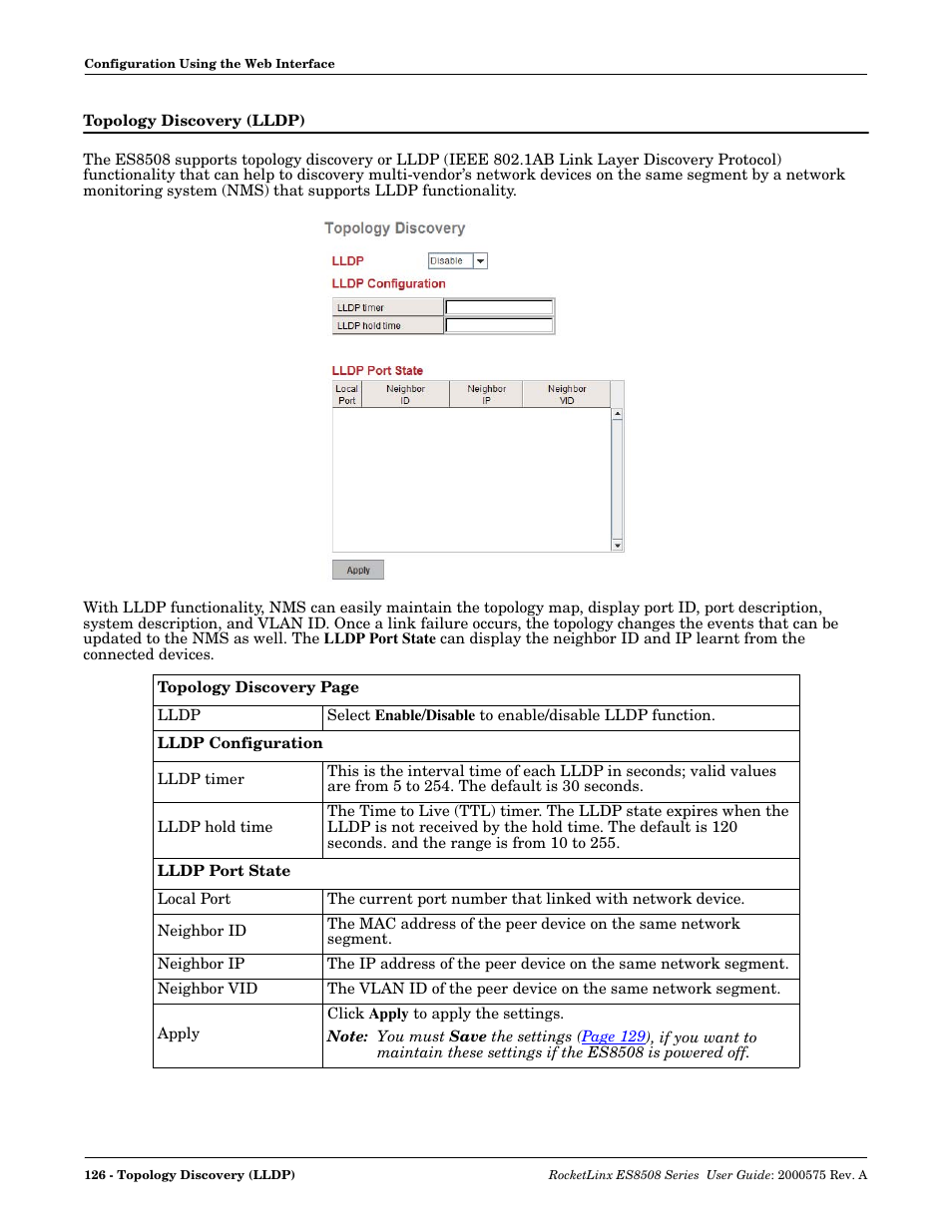 Topology discovery (lldp) | Comtrol ES8508 Series User Guide User Manual | Page 126 / 212