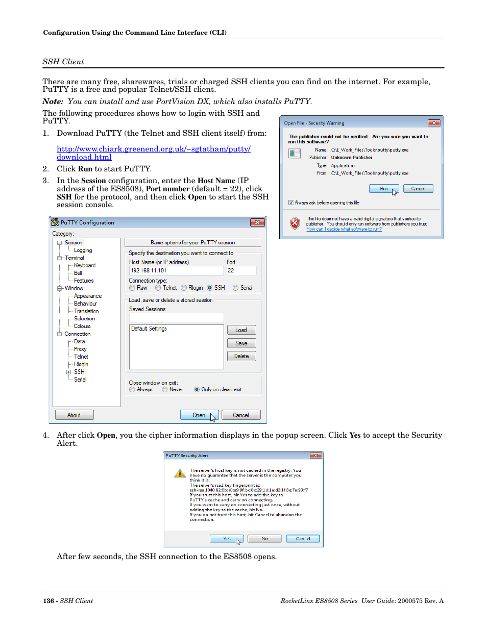 Ssh client | Comtrol ES8508 Series User Guide User Manual | Page 136 / 212