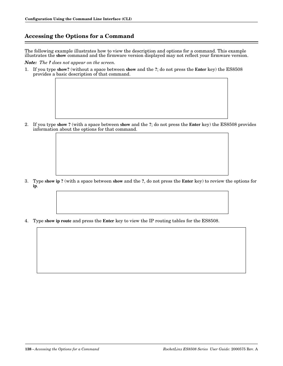 Accessing the options for a command | Comtrol ES8508 Series User Guide User Manual | Page 138 / 212