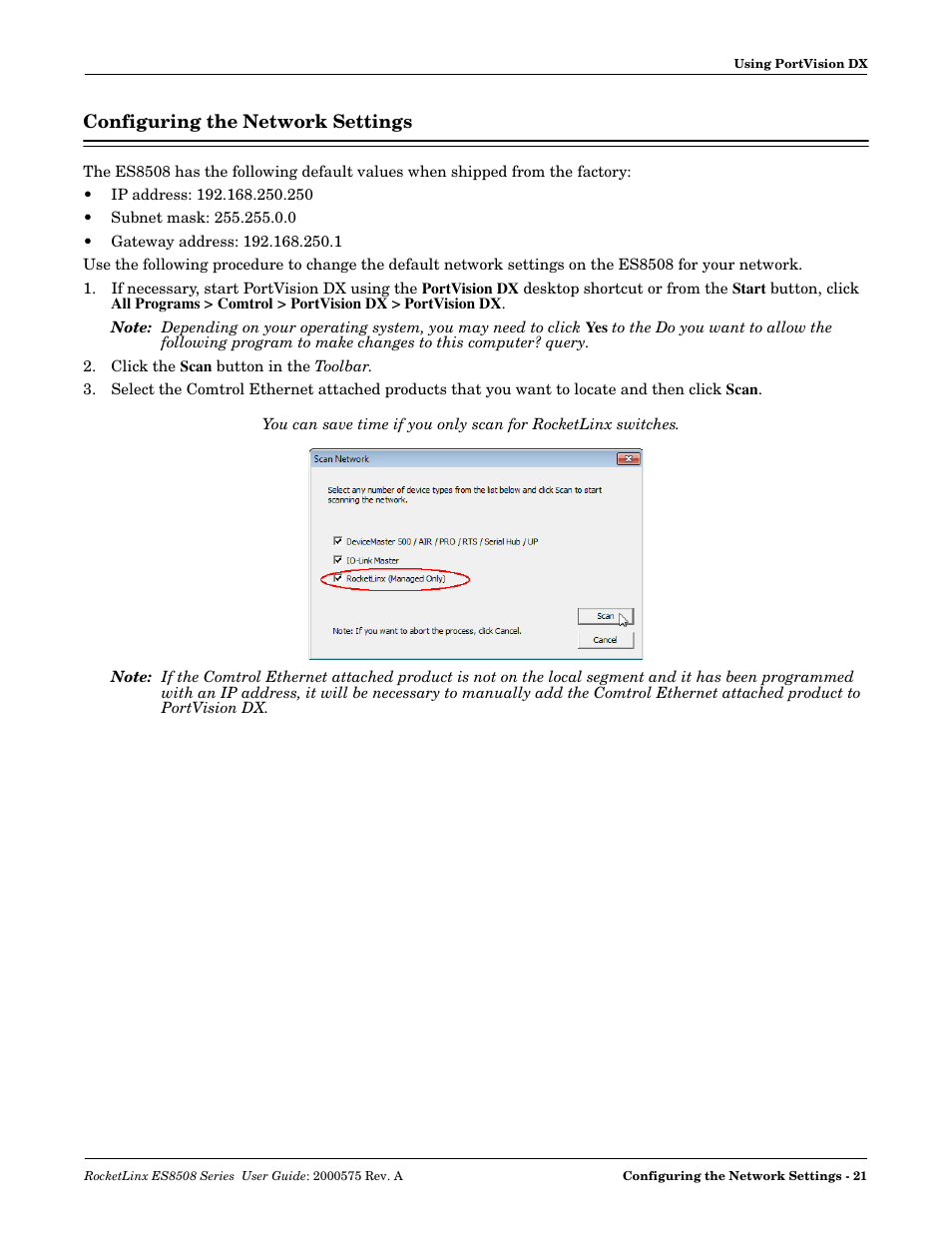 Configuring the network settings | Comtrol ES8508 Series User Guide User Manual | Page 21 / 212