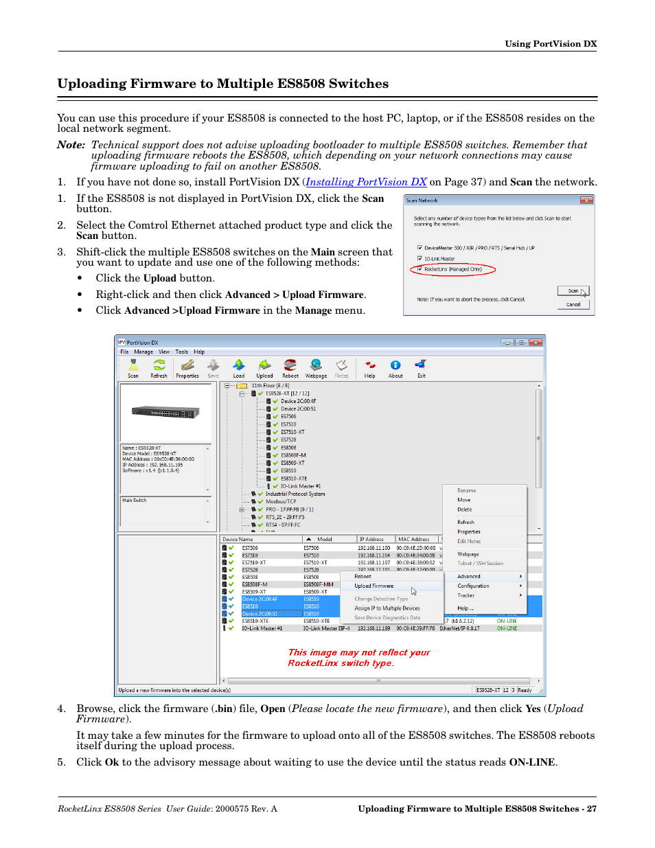 Uploading firmware to multiple es8508 switches | Comtrol ES8508 Series User Guide User Manual | Page 27 / 212