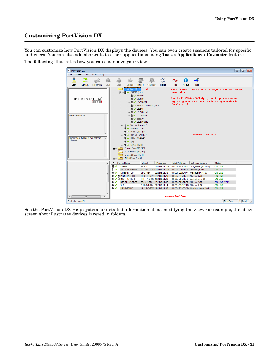 Customizing portvision dx | Comtrol ES8508 Series User Guide User Manual | Page 31 / 212