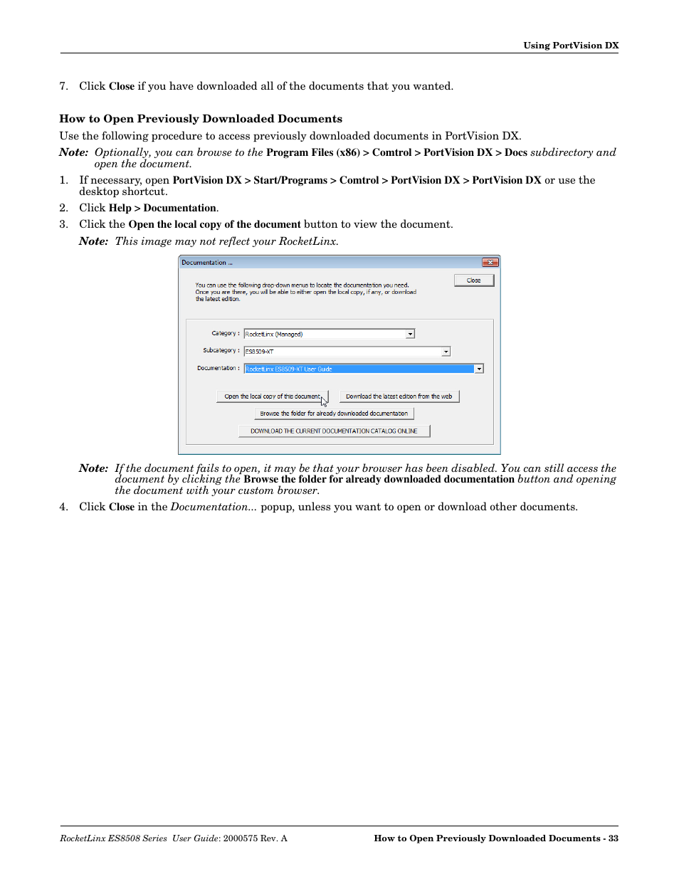 How to open previously downloaded documents, Open the previously downloaded documents | Comtrol ES8508 Series User Guide User Manual | Page 33 / 212