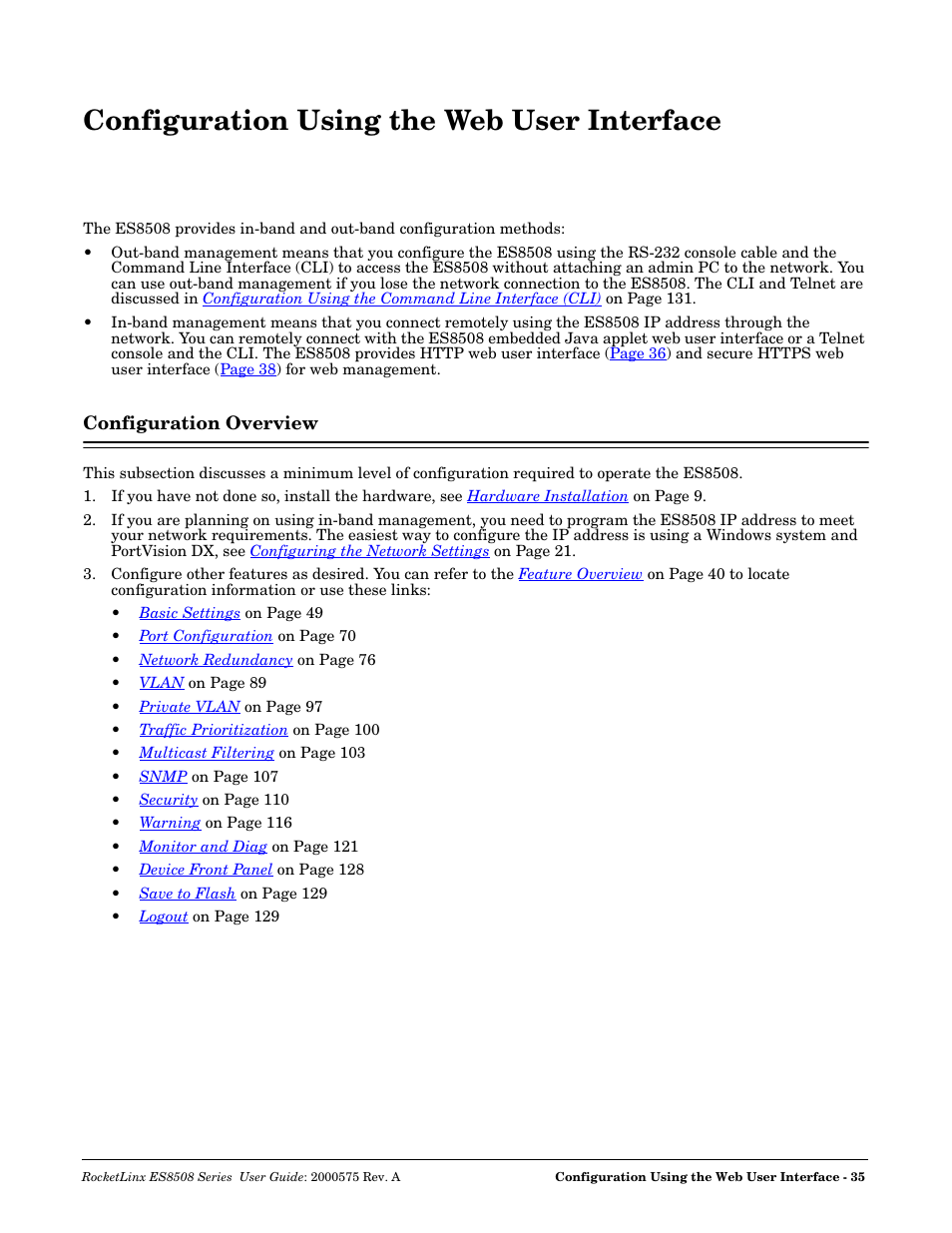 Configuration using the web user interface, Configuration overview | Comtrol ES8508 Series User Guide User Manual | Page 35 / 212