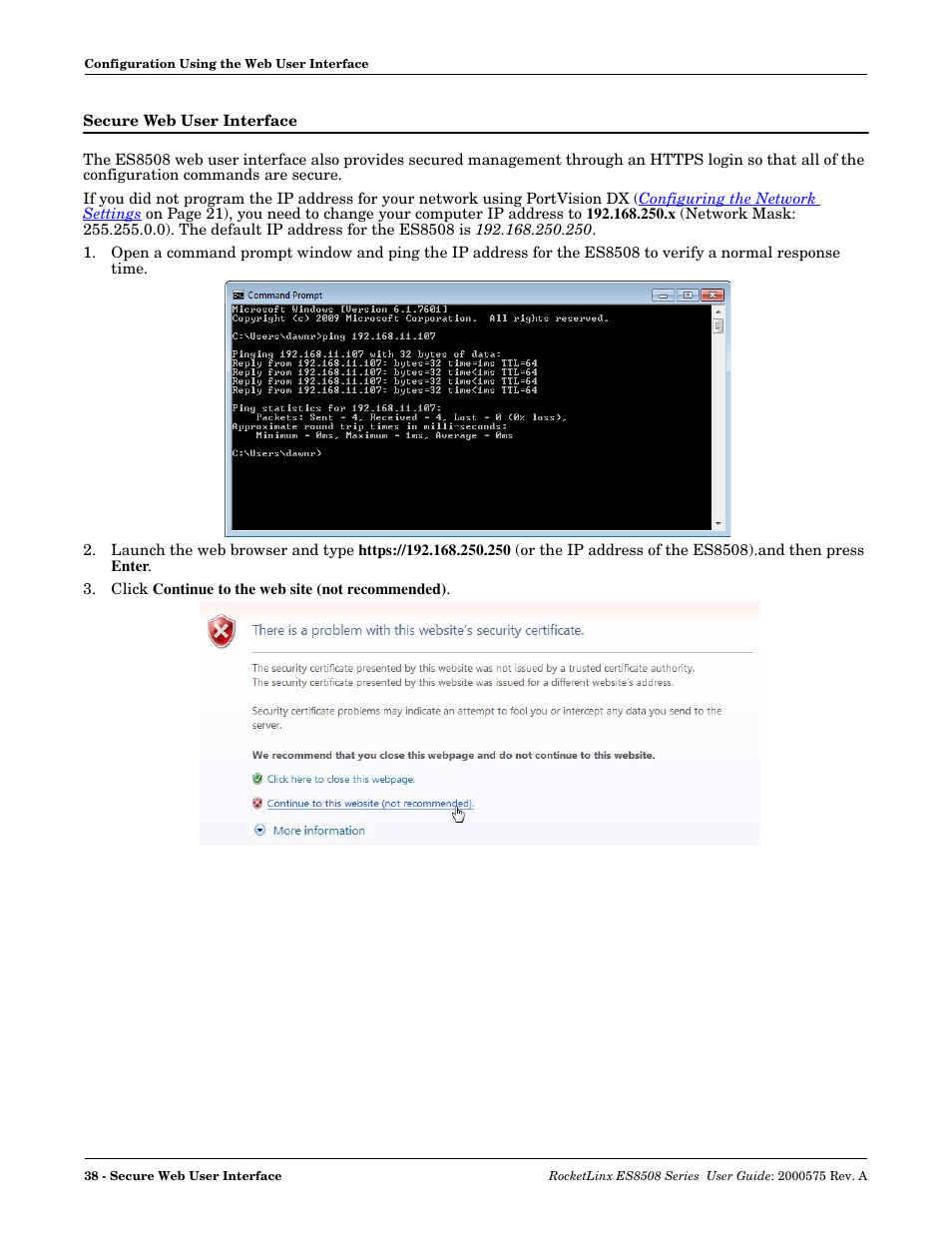 Secure web user interface, For web man | Comtrol ES8508 Series User Guide User Manual | Page 38 / 212