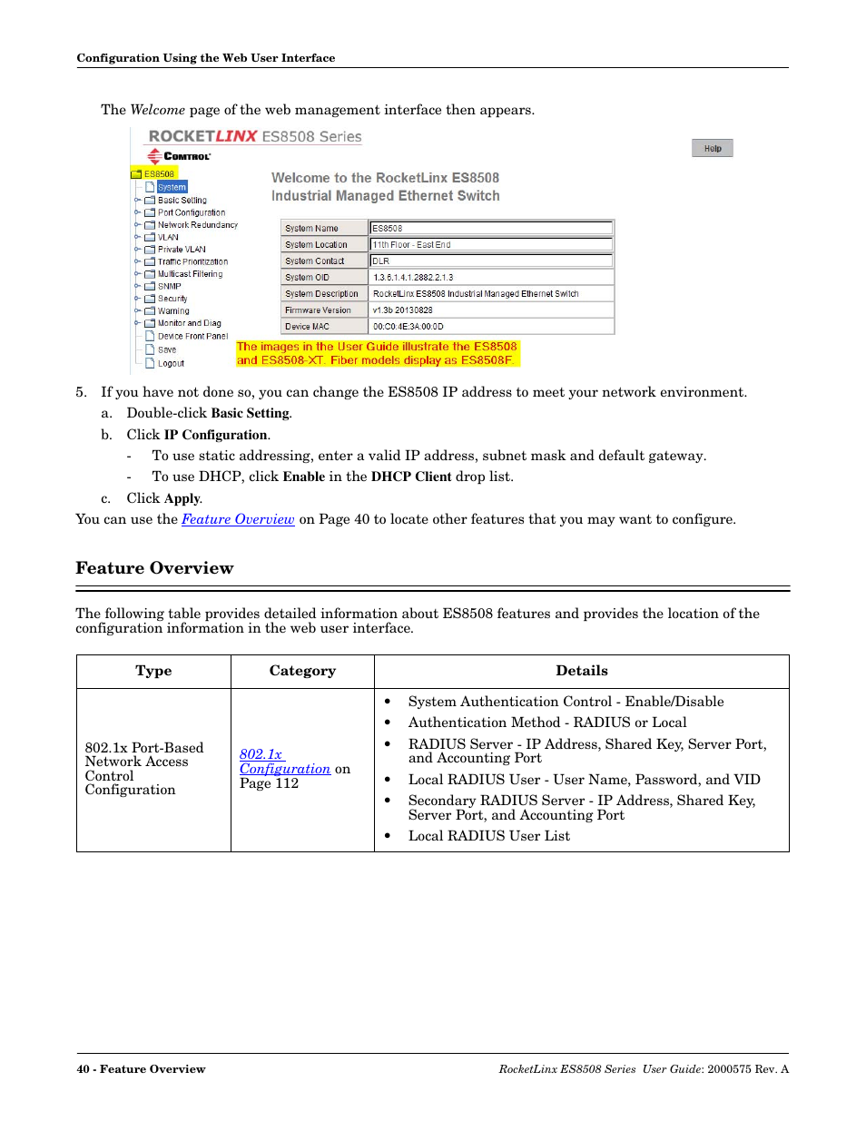 Feature overview | Comtrol ES8508 Series User Guide User Manual | Page 40 / 212