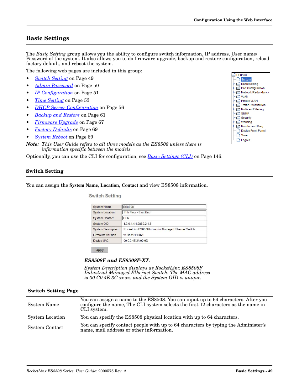 Basic settings, Switch setting | Comtrol ES8508 Series User Guide User Manual | Page 49 / 212